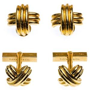 Tiffany & Co 18k Yellow Gold 'X' Earring and Cufflink Sets